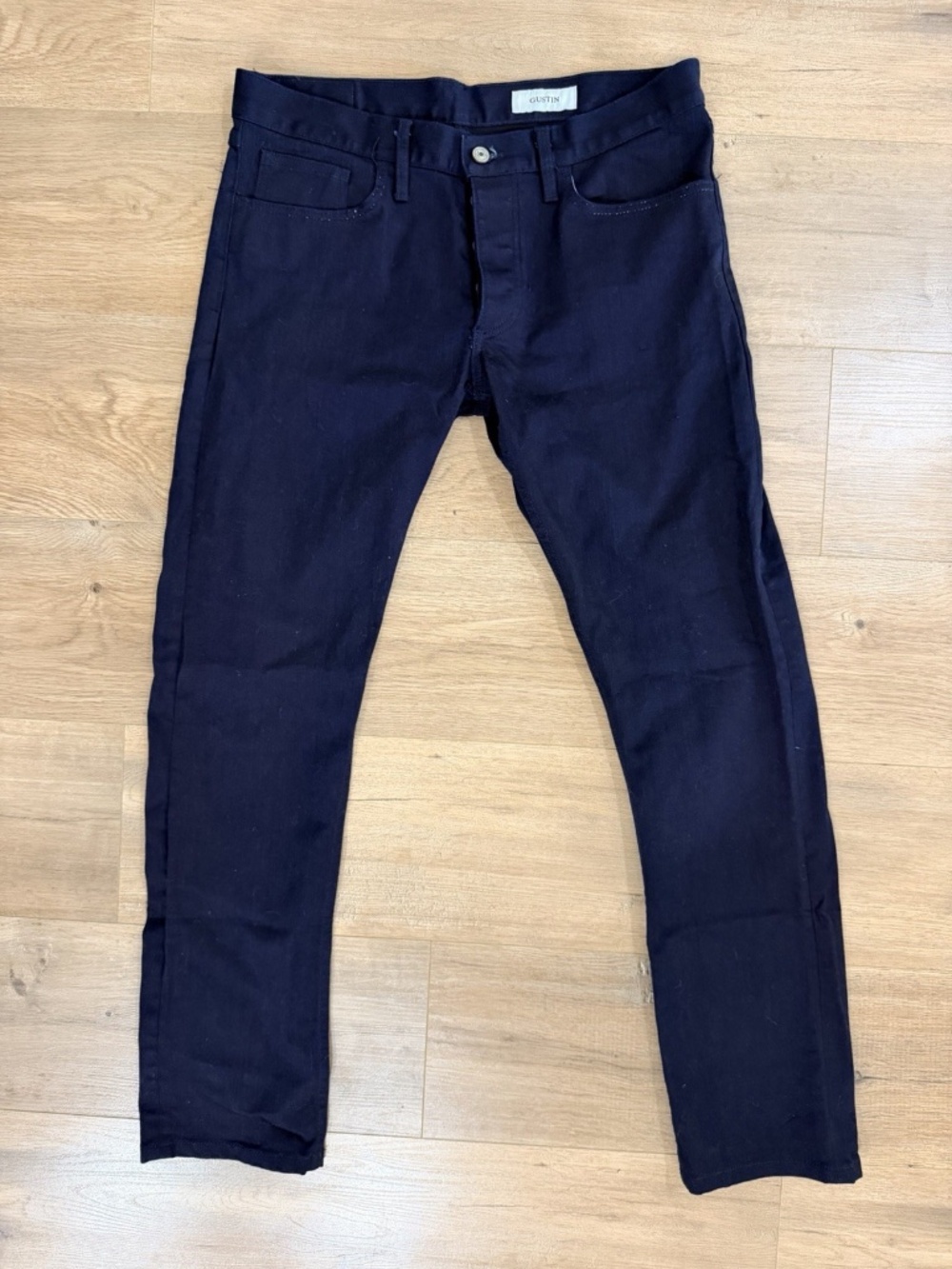 Gustin #123 Cone Navy Black Plant Dye Indigo Button Fly 5-Pocket USA 36 x 32
